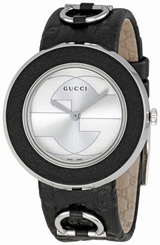 Gucci Watches : YA129409 Quartz Silver Dial Black Leather Women Watch