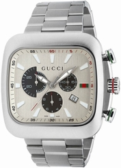 Gucci Watches : YA131201 Quartz Chronograph Date Silver Dial Stainless Steel Men Watch