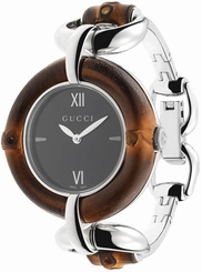 Gucci Watches : YA132401 Quartz Black Dial Stainless Steel Bamboo Women Watch