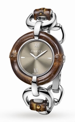 Gucci Watches : YA132402 Quartz Brown Dial Stainless Steel Bamboo Women Watch