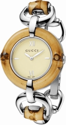 Gucci Watches : YA132404 Quartz Analog Cream Dial Stainless Steel Bamboo Women Watch