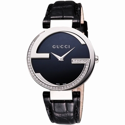 Gucci Watches : YA133305 Quartz Analog Black Dial Diamonds Bezel Leather Women Watch