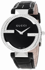 Gucci Watches : YA133306 Quartz Analog Diamond Bezel Black Crocodile Leather Women Watch