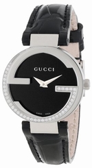 Gucci Watches : YA133507 Quartz Black Dial Diamonds Bezel Leather Women Watch