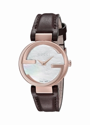 Fake AAA Gucci Watches : YA133516 Quartz Mother of Pearl Dial Brown Leather Women Watch Watch