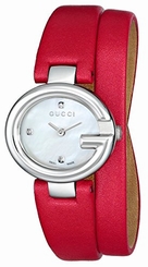 Gucci Watches : YA134508 Quartz Mother of Pearl Diamond Dial Red Double Loop Leather Women Watch