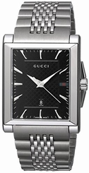 Gucci Watches : YA138401 Quartz Black Dial Date Stainless Steel Rectangle Men Watch