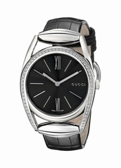 Gucci Watches : YA139403 Quartz Analog Diamond Bezel Black Leather Women Watch