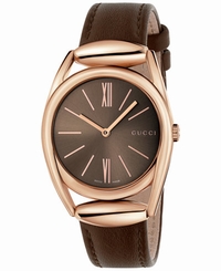 Gucci Watches : YA140408 Quartz Analog Brown Leather Women Watch