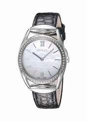 Gucci Watches : YA140506 Quartz Mother of Pearl Dial Black Leather Women Watch