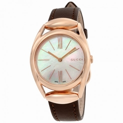 Gucci Watches : YA140507 Quartz Mother of Pearl Dial Brown Leather Women Watch