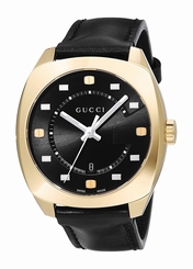 Gucci Watches : YA142310 Quartz Analog Date Black Leather Men Watch